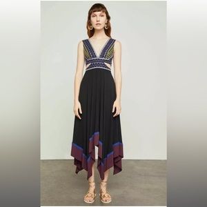 BCBGMAXAZRIA Embroidered Cut-out Asymmetrical Dress